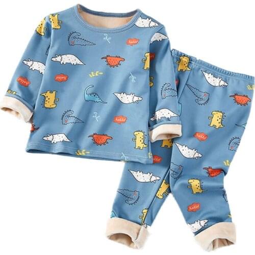 Toddler Baby Pajamas Set Children Winter Thick Velvet Sleepwear Long Sleeve Kids Cartoon Nightwear Boys Girls Clothes Clothing