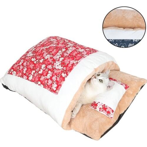 Pet Plush Cat Bed Removable Winter Warm Cats House Sleeping Bag Sofas Mat Bed For Cats House for Cat Puppy Kennel Nest Cushion