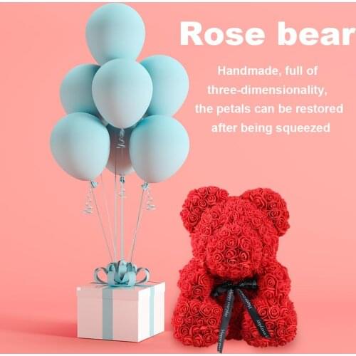Romantic Rose Bear Animal Teddy Cub Bear Forever Rose Flower Bear Pe Foam Artificial Simulated Flower for Anniversary Christmas