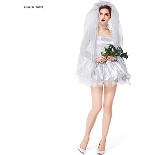 Sexy Women Corpse bride Scary Cosplay Female Halloween Bride Costumes Carnival Purim Stage Show Masquerade Role Play party dress