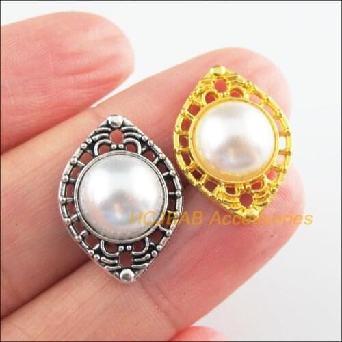 20 New Eyes Charms Tibetan Silver Tone & Gold Color Retro Flower White Acrylic Connectors 14.5x20mm