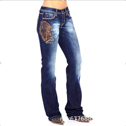 Light Blue Denim Trousers Vintage Embroidered Straight Pants Women Washed Slim Plus Size Jeans Mom Pants Casual parchwork jeans