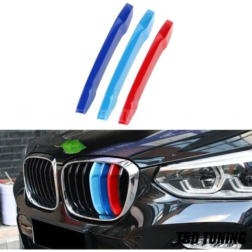 For BMW X3 G01 X4 G02 2018 2019+ 3Pcs ABS Tri-Color Front Grille Trim Strip Cover Bumper Strips Cover Stickers