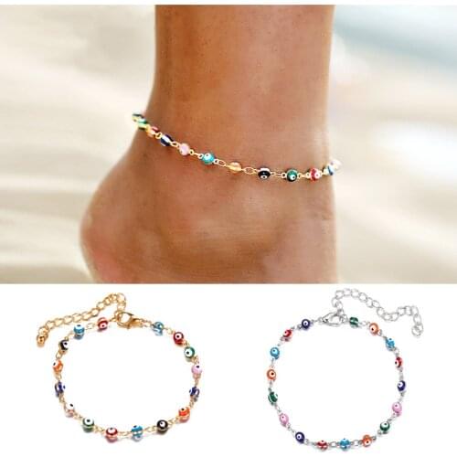 Bohemian Colorful Turkish Eyes Anklets for Women Gold Color Beads Summer Ocean Beach Ankle Bracelet Foot Leg Jewelry
