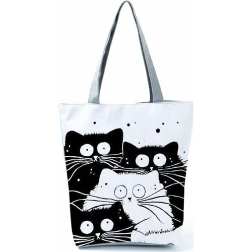 Cute Cat Women Handbags Foldable Harajuku Eco Totes Daily Casual Bags Creative Birthday Party Gift Custom Pattern Wifes Shopper