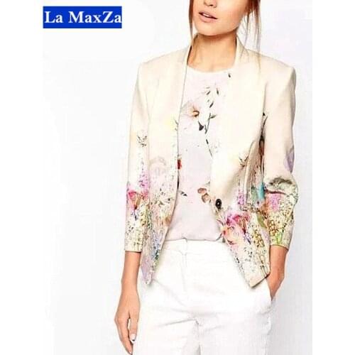 2018 New Women Floral Blazer Elegant Single Breasted Flower Print Blazers Casual Jacket Female Office Work Suit Blazers,yz0046