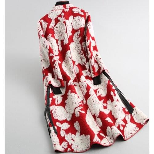 Real Shearling Sheep Fur Coat Winter Jacket Women Clothes 2020 Real Wool Coat Female Red Long Jackets Manteau Femme MY s