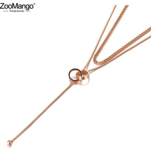 ZooMango Goth Stainless Steel Double-layer Double Circle Charm Choker Necklace Trendy Bohemia Chain Necklace For Women ZN20119