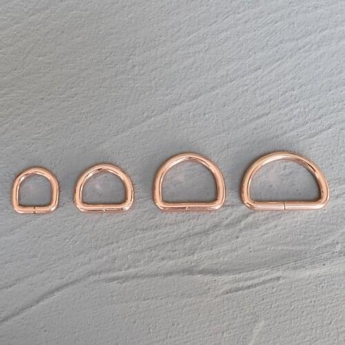 10 Pcs 15/20/25/30mm Metal Rose Gold D Ring DIY Bag Dog Collar Leash Belt Sewing Knapsack Garment Pursestraps Clip Clasp