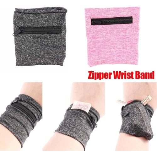 2 In1 Sweatband Wrist Wallet Unisex Running Hand Guards Storage Bag Protector Zipper Sweat Band Wrist Support Wristband