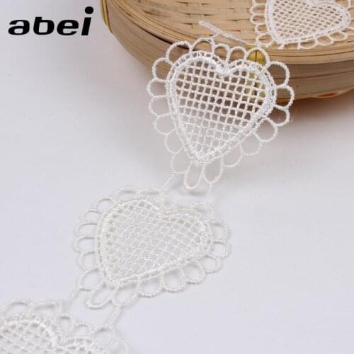 2yards/lot Soluble White Heart Lace Ribbon Embroidered lace tape DIY Sewing Fabric trims African lace appliques