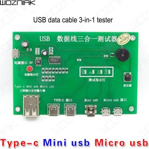 Wozniak USB Data Line 3 in 1 Tester Board Tpye-c Mini Micro USB Phone LED Display Smart Protection Charger Tester Line
