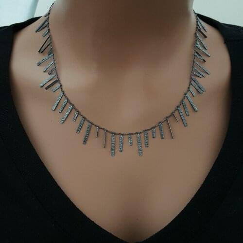 925 Sterling Silver Hammered Necklace Gun Metal Vintage Design