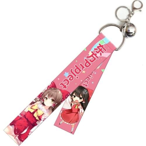 Anime Touhou Project Streamer Keychain Mobile Phone Hand Hope Bell Cartoon Ribbon Key Chain ID Card Badge Holder Bag Accessories