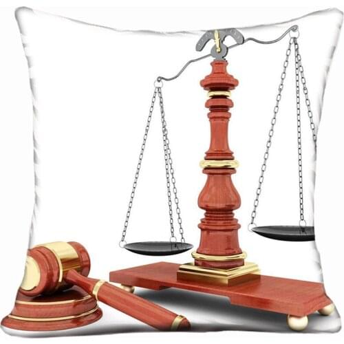 Balance scales and judges hammer pillow case