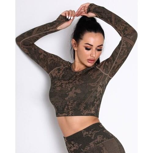 Seamless Camouflage Sports Wear Women Long Sleeve Running Fitness Sexy Tight Yoga Top Quick Dry Fitness Gym Crop Tops Sport Wear