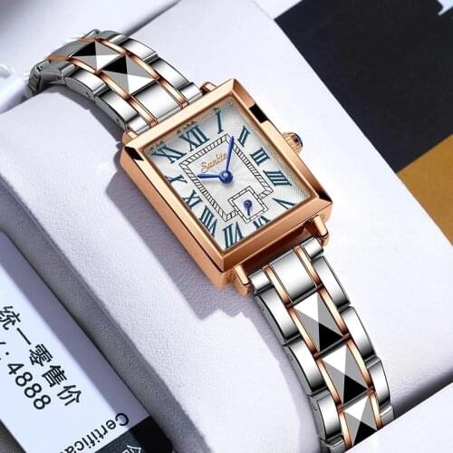 2021 LIGE Brand SUNKTA Women Watches Fashion Square Ladies Quartz Watch Bracelet Set Dial Simple Rose Gold Luxury Women Watches