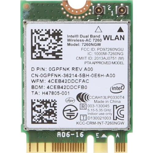Dell Intel Dual Band Wireless-AC 7260 7260NGW NGFF M.2 Bluetooth WiFi Network Card