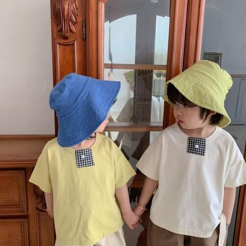 Kids Cotton T-shirt 2021 Summer New Baby Girls Boys Korean Casual Short Sleeve T Shirts Childrens Plaid Fashion Soft Tops 2-7 Y