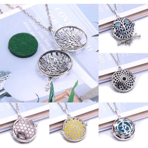 Tree of Life Owl Aromatherapy Necklace Diffuser Open Lockets Vintage Pendant Necklace Perfume Essential Oil Diffuser Necklaces