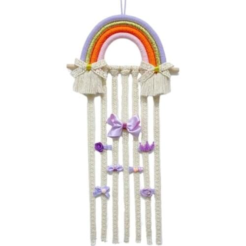 F1CC Korean Style Rainbow Hairpin Holder Wall Hanging Hair Clip Bows Accessories Storage Belt Organizer Hanger Decoration