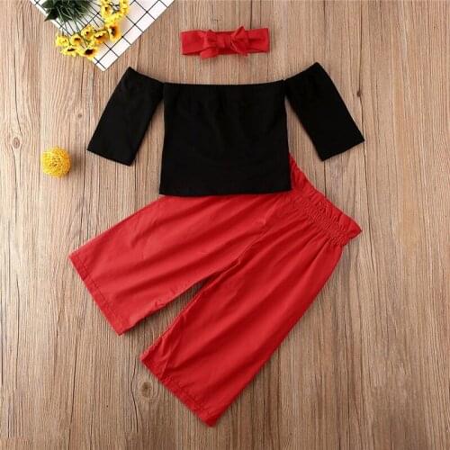 1-6 Years Kids Girl Clothes Toddler Kid Baby Girl Off Shoulder Long Sleeve T-Shirt Tops Pants Headband 3pcs Outfit Girls Clothes