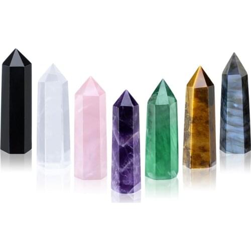 Sunligoo Natural Reiki Polished Mini Tumbled Single Point Amethyst Rose Quartz Clear Quart Point Wand Stone Yoga Home Decor 7 Pc