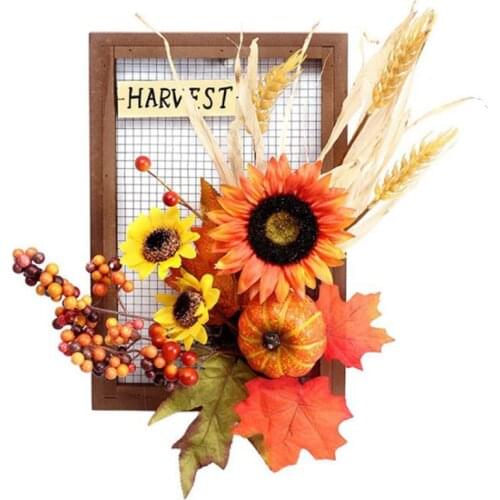 Artificial Sunflower Pumpkin Wreath Wall Hanging Photo Frame Garland Fall Simulation Wreath For Halloween Decor Frame Door Decor