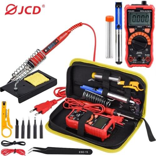 JCD Soldering iron kit with Flash light Digital multimeter AC/DC LCD Adjustable Temperature solder iron 80W 220V welding tool