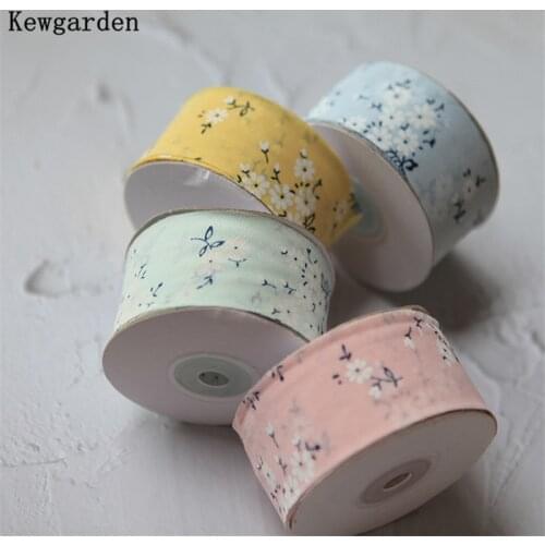 Kewgarden Wholesale Flower Chiffon Ribbon 1-1/2" 38mm Handmade Tape DIY Hair Bow Printed Floral Cloth Accessories Riband 25 Yard