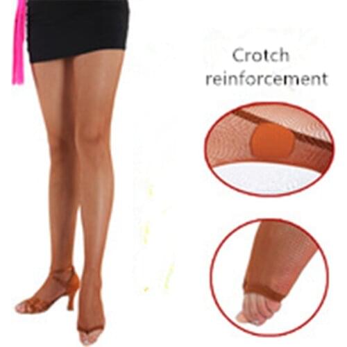 Adult Women Professional Black Tan Nude Spandex Cheap Ballroom Latin Dance Tights Open Toe Thong Seamless Fishnet Dance Tights