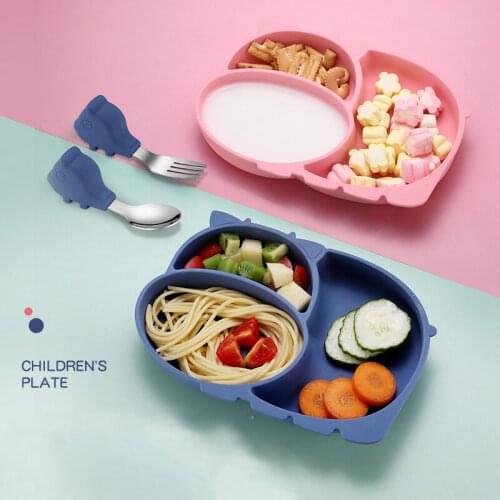 Cow Baby Silicone Plate Kids Feeding Bowl For Breakfast Nursning Baby Feeding Tableware Set With Spoon Fork Set
