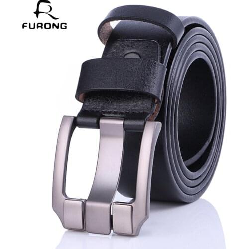 FURONG Fashion Men Belt Real Cow Leather Waist Belt Designer Pin Buckle Male Full-grain Genuine Leather Strap Belt for Male