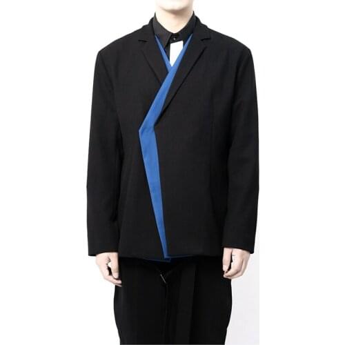 Mens suit suit original minimalist blue stitching double row