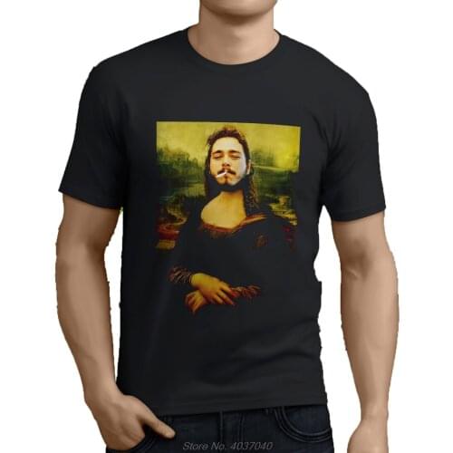 New Popular POST MALONE MONA LISA Mens Black T-Shirt Summer Short Sleeve Tshirt Tees Harajuku