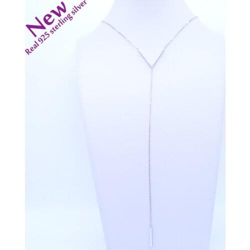 2020 New Simple 925 sterling silver Y Shape Long Necklace Pave Aaa Cz V Charm Bar Jewlery for Wedding Gift