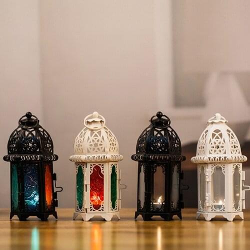 New European Candlestick Vintage Hanging Candle Holder Moroccan Glass Candle Stand Lantern for Weddings Decoration Home Decor