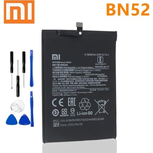 Xiaomi BN52 Original Replacement Battery 3.87V 5020mAh For Xiaomi Redmi Genuine Phone Battery 4920mAh With Free Tools