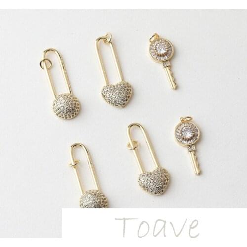 Gold-clad copper plated real gold key inlaid zircon necklace pendant diy beaded hand-made material accessories