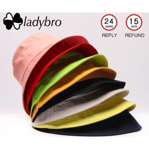 Ladybro Spring Summer Women Hat Unisex Flat Cotton Bucket Hat For Men Women Travel Sun Hat Female Male Fisherman Cap Black