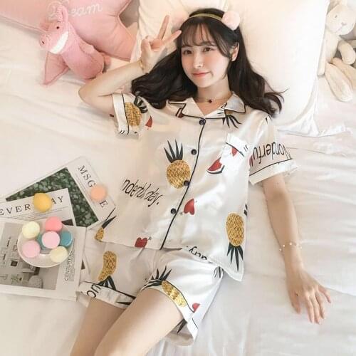 Pajamas Sets Women Satin Turn-down Collar Sleepwear Loose Printed Thin Patchwork Homewear Leisure Breathable Female Simple Soft