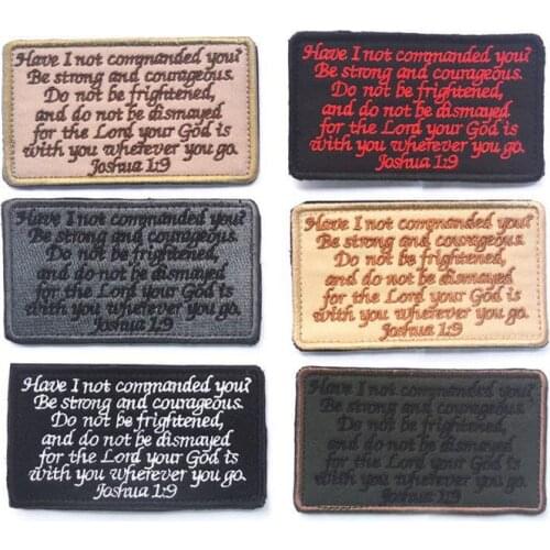 Custom Joshua 1-9 Bible Be strong and courageous patches Embroidered Christian hook biker tactical patches
