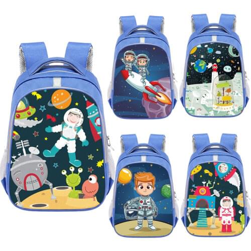 Cartoon Astronaut Spacecraft Backpack Children School Bags for Teenager Boys Bag Reflective Stripe School Backpacks Kids Bookbag