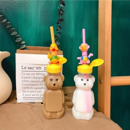 Cute Creative Portable Water Bottle Student Personality Straw Cup Outing Plastic Cup Cub Bottle Transparent Bottle Children