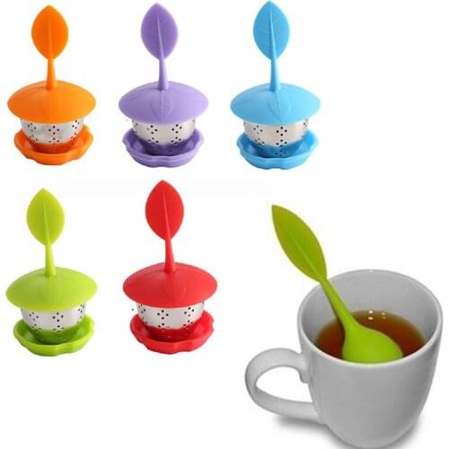 Sweet Leaf Tea Infuser Food Grade Silicone Stainless Steel Tea Strainer with Drop Tray Tea Ball Herbal Spice Filter Kitchen Tool