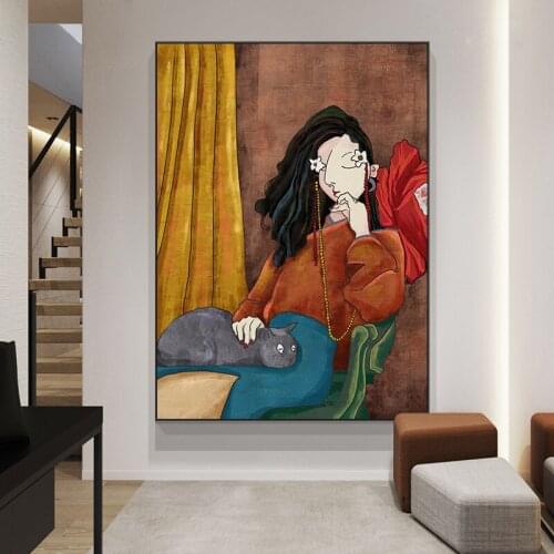 Nordic Abstract Figure Canvas Posters and Print Retro Style Girl Portrait Oil Paintings on Canvas Wall Pictures for Home Cuadros