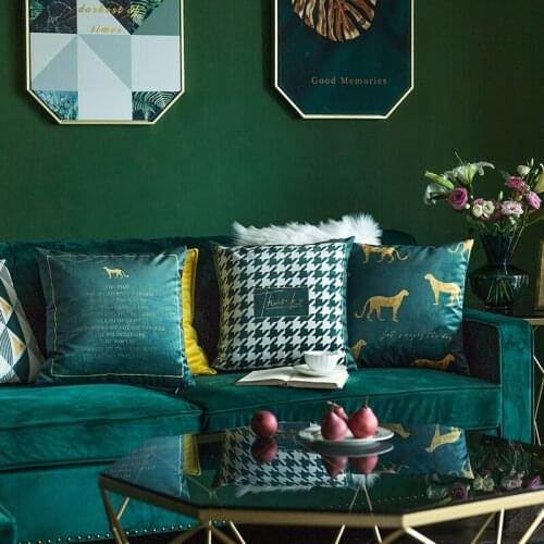 Modern blue green velvet cushion cover animal golden printed throw pillow cover sofa throw pillowcase home decor