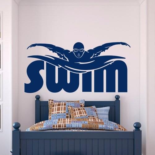 GYM Sports Wall Decal Stickers Swim Swimming Pool Swimmer Gift Home Decor For Boys Room Bedroom Dorm Wall Art Mural A096