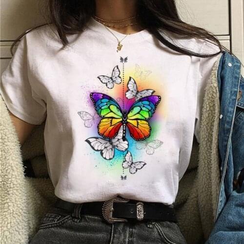 New Summer Lady Tshirt Aesthetic Butterfly graphic printing Female T-shirt Harajuku t shirt Round Neck Short Sleeve Women tee