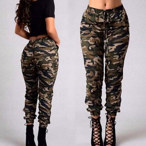 Women Harem Camo Pants Casual Drawstring Pockets Long Skinny Pants Ankle Tied Camouflage Trousers Pants Streetware Female 2021